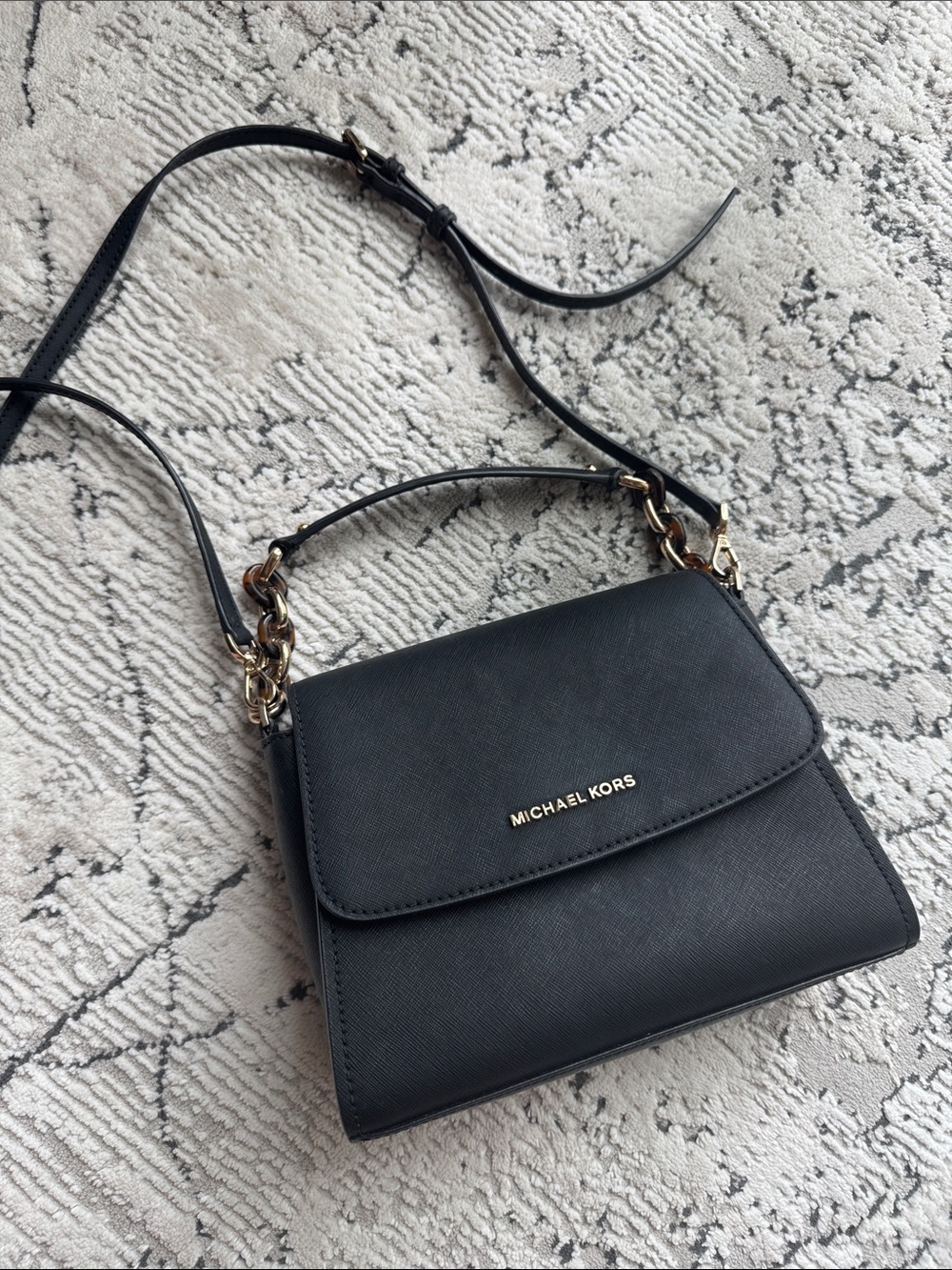 Michael Kors Black Saffiano Satchel with Gold Hardware